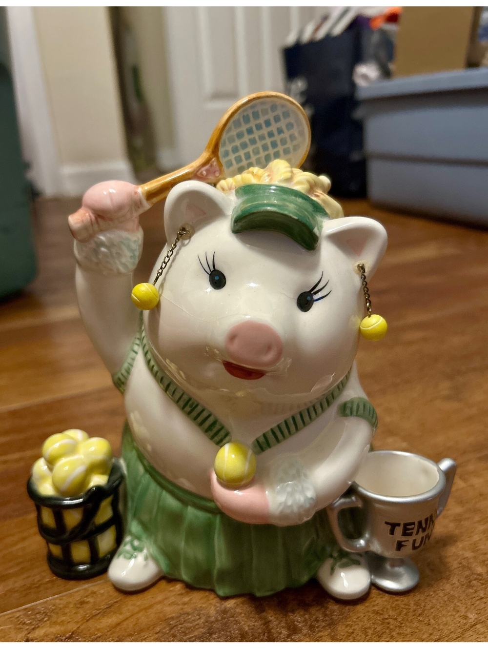 Mud Pie Tennis Fund Piggy Bank Ceramic Figurine